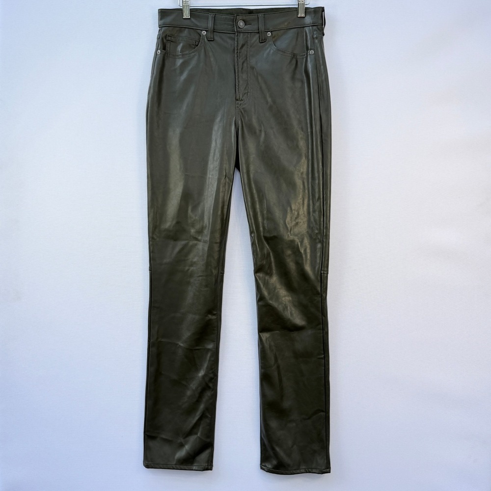 Gap Womens 29 8 Tall Slim Faux Vegan Leather Pants Olive Green Moto Boho Chic